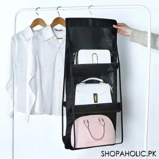 Double Sided Transparent Six Pocket Handbags Storage Organizer (100 GSM + .14mm PVC)